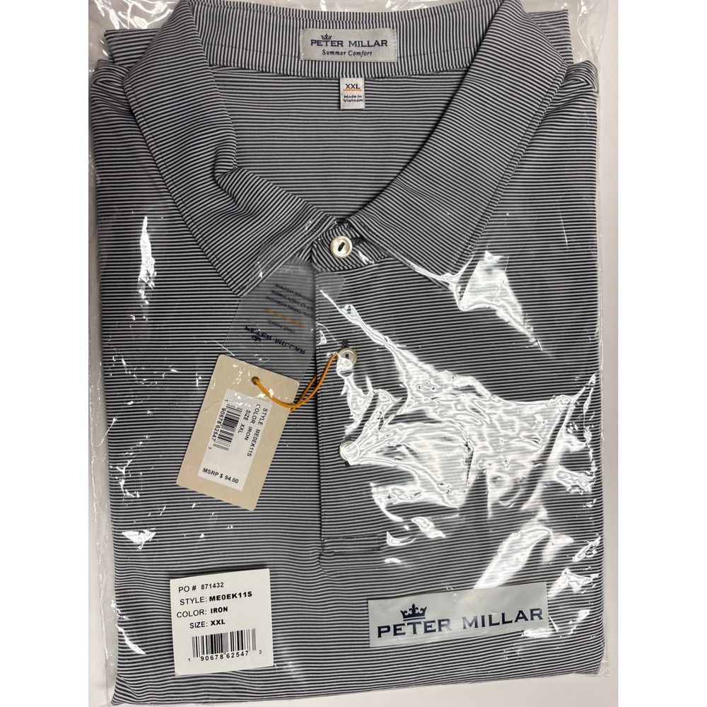 Peter Millar Summer Comfort Crown Sport Polo Shirt Iron Stripe XXL ME0EK11S